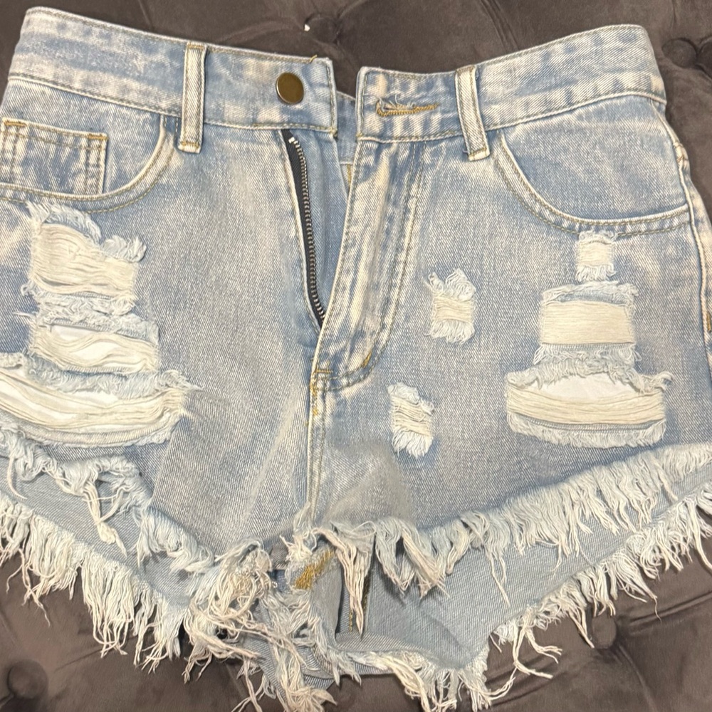 SHEIN Distressed Light Blue Jean Shorts